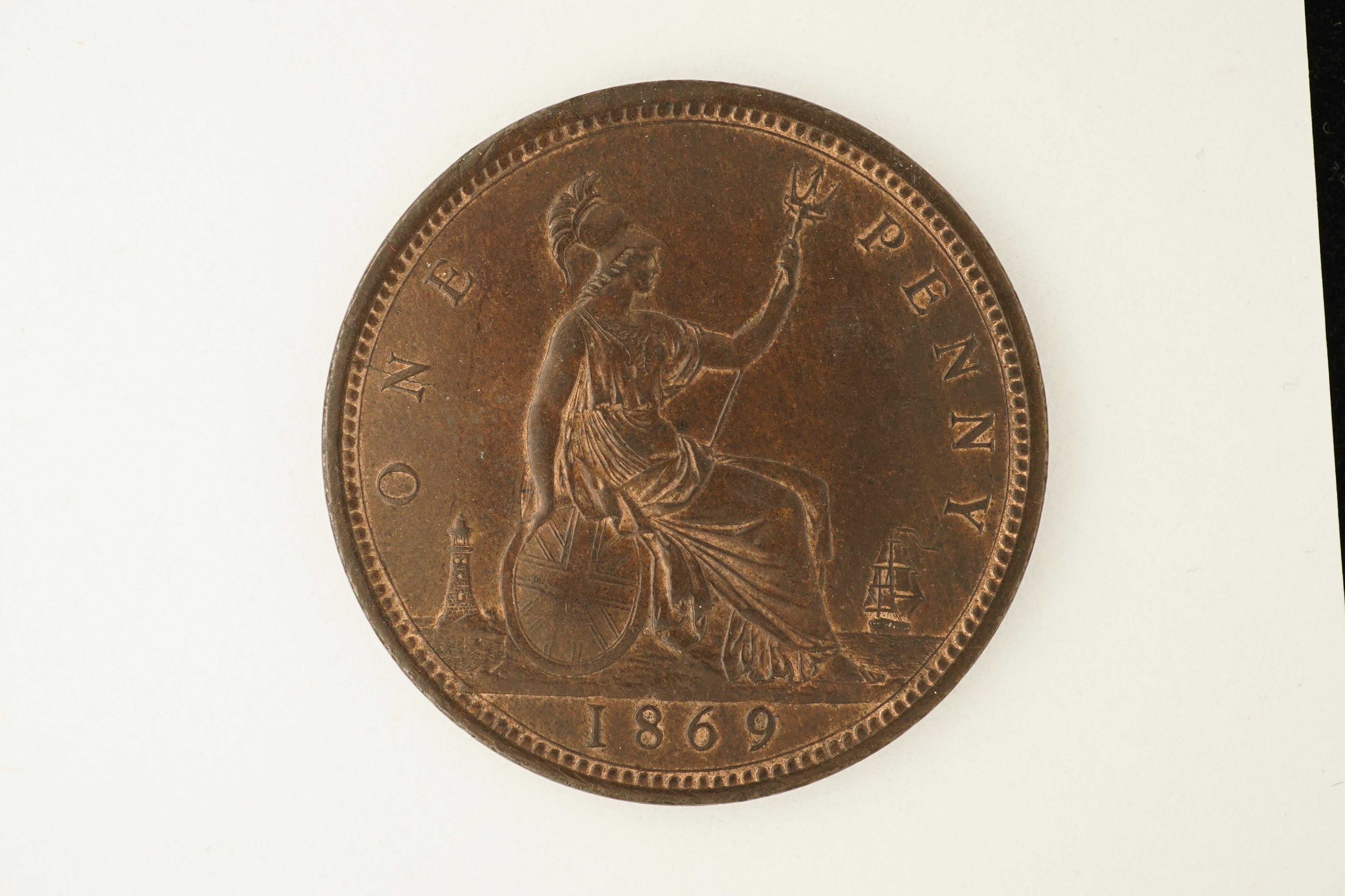 British coins, Victoria, bronze penny, 1869, Fr. 59, Gouby dies J/g, rim faults, otherwise good EF, dark toned with patches of lustre, scarce in this grade, Provenance- John Hill collection purchased from, Spink, Ancient